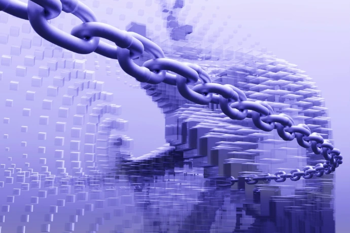 A large chain is attached to a building